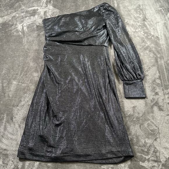 NW Nightway‎ Dress Womens 6 Navy Metallic One Shoulder Cocktail Mini - Picture 6 of 10